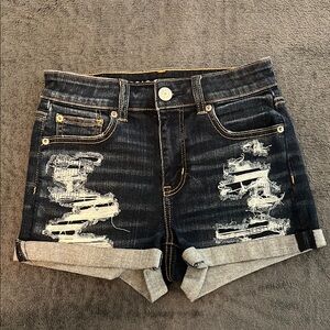 American Eagle Black Jean Shorts Distressed Design